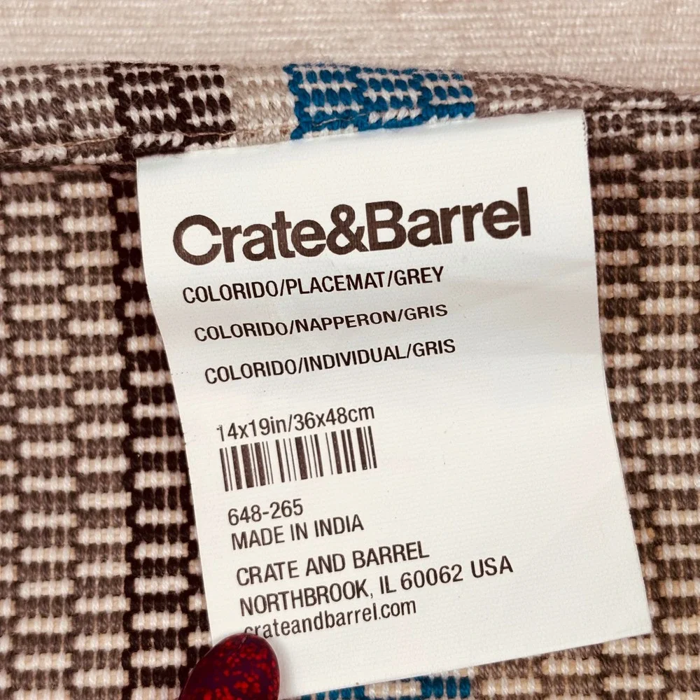 Crate & Barrel Woven Placemats Tassel Tie Colorido Gray Cotton Set of 5 LIKE NEW
